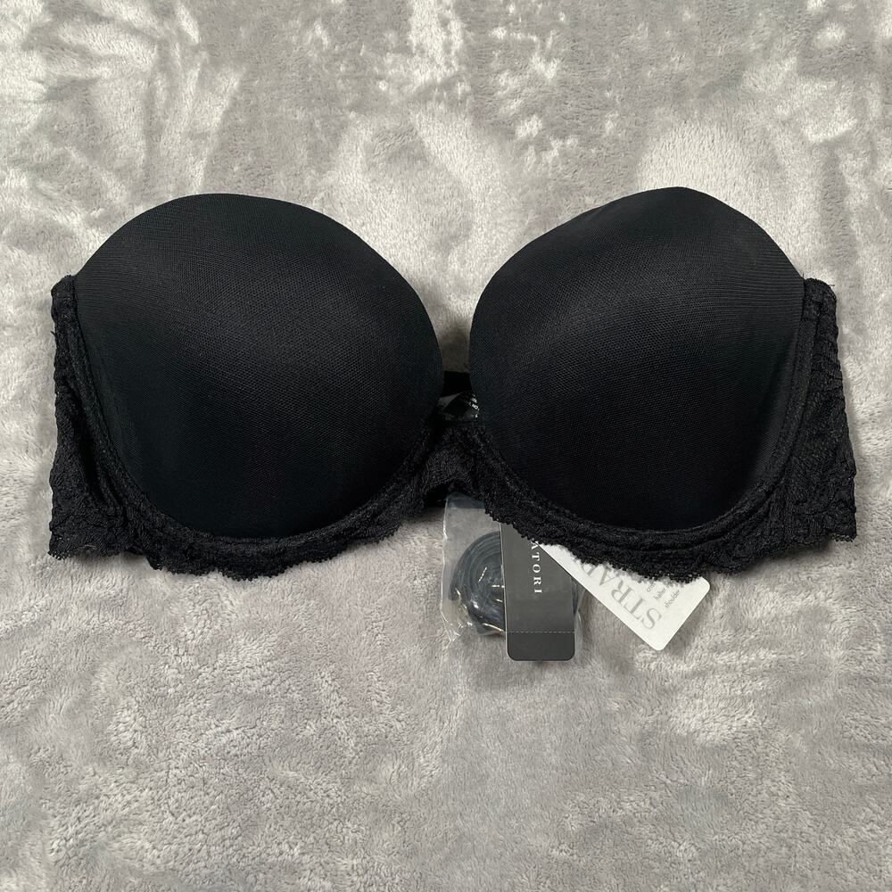 Natori Feathers Strapless Bra Womens 36D Black Convertible Lace Underwire New